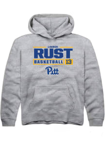 Lauren Rust  Rally Pitt Panthers Youth Grey NIL Stacked Box Long Sleeve Hoodie