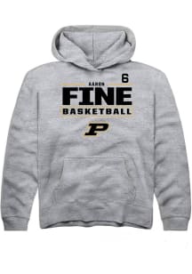 Aaron Fine  Rally Purdue Boilermakers Youth Grey NIL Stacked Box Long Sleeve Hoodie