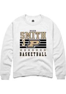 Braden Smith  Rally Purdue Boilermakers Mens White NIL Striped Long Sleeve Crew Sweatshirt