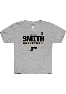 Braden Smith  Rally Purdue Boilermakers Youth Grey NIL Stacked Box Short Sleeve T-Shirt