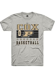 CJ Cox  Purdue Boilermakers Ash Rally NIL Striped Short Sleeve T Shirt