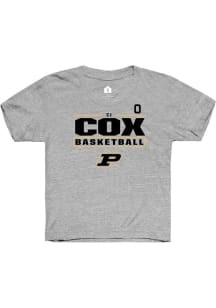 CJ Cox  Rally Purdue Boilermakers Youth Grey NIL Stacked Box Short Sleeve T-Shirt