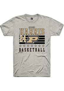 Gicarri Harris  Purdue Boilermakers Ash Rally NIL Striped Short Sleeve T Shirt