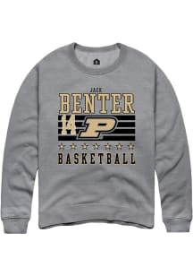Jack Benter  Rally Purdue Boilermakers Mens Grey NIL Striped Long Sleeve Crew Sweatshirt