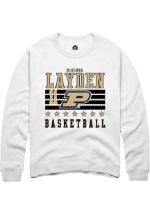 McKenna Layden  Rally Purdue Boilermakers Mens White NIL Striped Long Sleeve Crew Sweatshirt