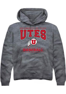 Rally Utah Utes Mens Charcoal Baseball Long Sleeve Hoodie
