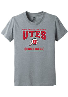Summit Sportswear Utah Utes Youth Grey Baseball Short Sleeve T-Shirt