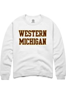 Summit Sportswear Western Michigan Broncos Mens White Straight Block Long Sleeve Crew Sweatshirt
