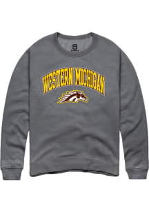 Summit Sportswear Western Michigan Broncos Mens Grey Arch Logo Long Sleeve Crew Sweatshirt