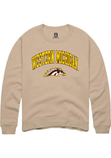 Summit Sportswear Western Michigan Broncos Mens Tan Arch Logo Long Sleeve Crew Sweatshirt
