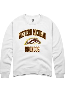 Summit Sportswear Western Michigan Broncos Mens White Number 1 Neutral Long Sleeve Crew Sweatshirt