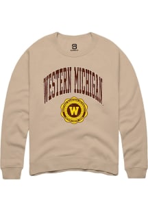 Summit Sportswear Western Michigan Broncos Mens Tan Arch Seal Long Sleeve Crew Sweatshirt