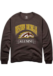 Summit Sportswear Western Michigan Broncos Mens Brown Alumni Banner Logo Long Sleeve Crew Sweatshi..