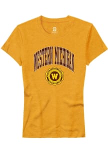Summit Sportswear Western Michigan Broncos Womens Gold Arch Seal Short Sleeve T-Shirt