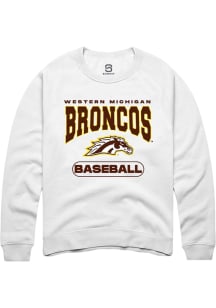 Summit Sportswear Western Michigan Broncos Mens White Baseball Long Sleeve Crew Sweatshirt