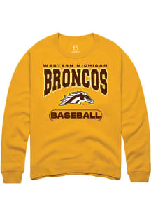Summit Sportswear Western Michigan Broncos Mens Gold Baseball Long Sleeve Crew Sweatshirt