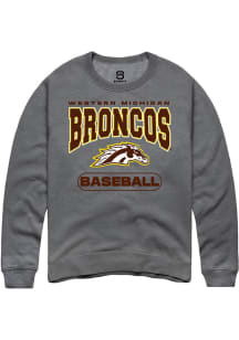 Summit Sportswear Western Michigan Broncos Mens Grey Baseball Long Sleeve Crew Sweatshirt