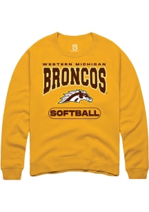 Summit Sportswear Western Michigan Broncos Mens Gold Softball Long Sleeve Crew Sweatshirt
