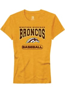 Summit Sportswear Western Michigan Broncos Womens Gold Baseball Short Sleeve T-Shirt