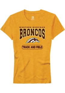 Summit Sportswear Western Michigan Broncos Womens Gold Track and Field Short Sleeve T-Shirt