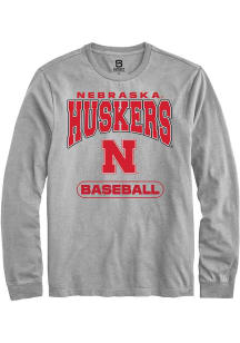 Summit Sportswear Nebraska Cornhuskers Grey Baseball Long Sleeve T Shirt