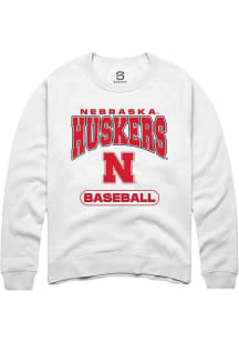 Summit Sportswear Nebraska Cornhuskers Mens White Baseball Long Sleeve Crew Sweatshirt