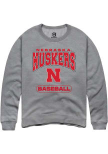 Summit Sportswear Nebraska Cornhuskers Mens Grey Baseball Long Sleeve Crew Sweatshirt
