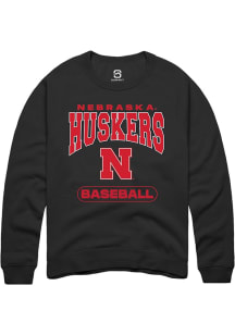 Summit Sportswear Nebraska Cornhuskers Mens Black Baseball Long Sleeve Crew Sweatshirt