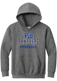 Summit Sportswear Pitt Panthers Youth Grey Baseball Wordmark Long Sleeve Hoodie