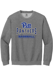 Summit Sportswear Pitt Panthers Mens Grey Baseball Wordmark Long Sleeve Crew Sweatshirt
