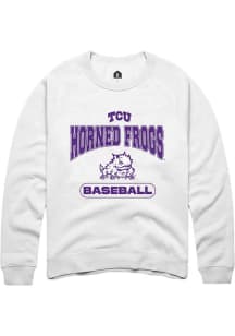 Rally TCU Horned Frogs Mens White Baseball Long Sleeve Crew Sweatshirt