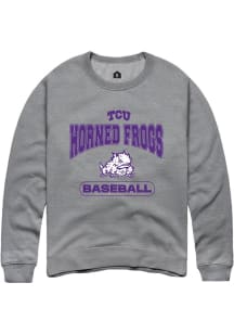 Rally TCU Horned Frogs Mens Grey Baseball Long Sleeve Crew Sweatshirt