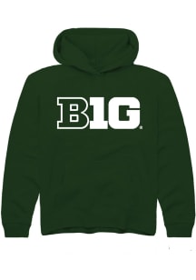 Rally Big Ten Youth Green Primary Logo Design Long Sleeve Hoodie