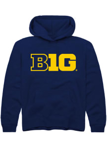 Rally Big Ten Youth Navy Blue Primary Logo Style Long Sleeve Hoodie