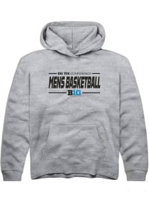 Rally Big Ten Youth Grey Mens Basketball Long Sleeve Hoodie