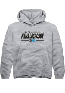 Rally Big Ten Youth Grey Mens Lacrosse Long Sleeve Hoodie