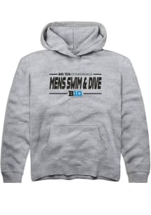 Rally Big Ten Youth Grey Mens Swimming & Diving Long Sleeve Hoodie