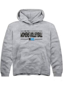 Rally Big Ten Youth Grey Womens Volleyball Long Sleeve Hoodie