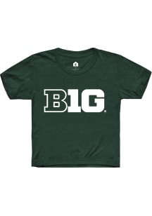 Rally Big Ten Youth Green Primary Logo Design Short Sleeve T-Shirt