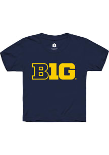 Rally Big Ten Youth Navy Blue Primary Logo Design Short Sleeve T-Shirt