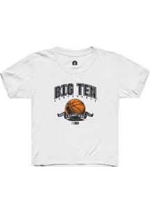 Rally Big Ten Youth White Basketball Ribbon Short Sleeve T-Shirt