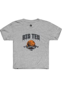 Rally Big Ten Youth Grey Basketball Ribbon Short Sleeve T-Shirt