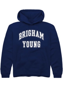 Rally BYU Cougars Youth Navy Blue Arch Stack Long Sleeve Hoodie