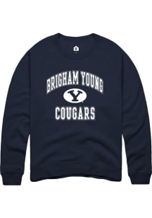 Rally BYU Cougars Mens Navy Blue No 1 Long Sleeve Crew Sweatshirt