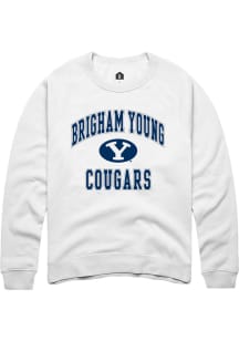 Rally BYU Cougars Mens White No 1 Long Sleeve Crew Sweatshirt