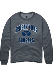 Rally BYU Cougars Mens Charcoal No 1 Long Sleeve Crew Sweatshirt