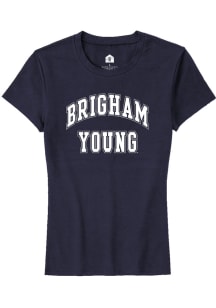 Rally BYU Cougars Womens Navy Blue Arch Stack Short Sleeve T-Shirt