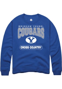 Rally BYU Cougars Mens Blue Cross Country Long Sleeve Crew Sweatshirt