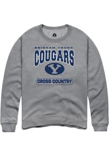 Rally BYU Cougars Mens Grey Cross Country Long Sleeve Crew Sweatshirt