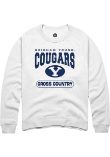 Rally BYU Cougars Mens White Cross Country Long Sleeve Crew Sweatshirt